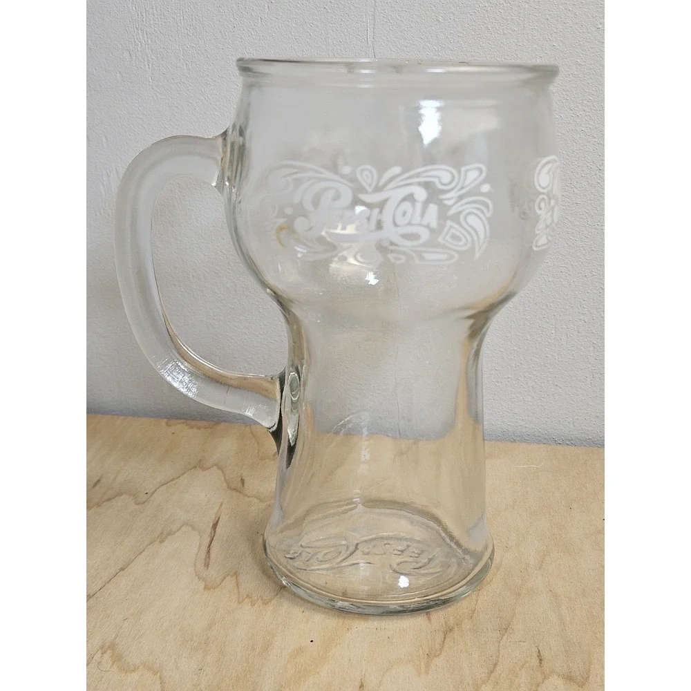 Vintage Pepsi-Cola Glass Stein Mug White Logo Handle Soda Pop Drinking Cup